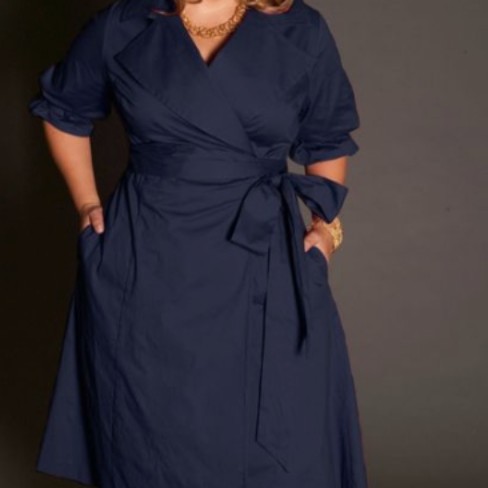 Vintage Igigi Trench Style Navy Wrap Dress